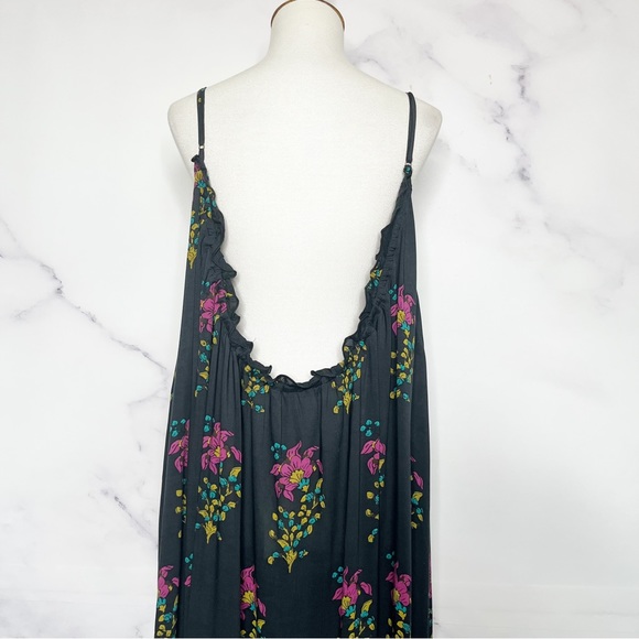 SOLD Anthropologie Flounced Maxi Lounge Dress Black Motif Floral - Picture 11 of 15